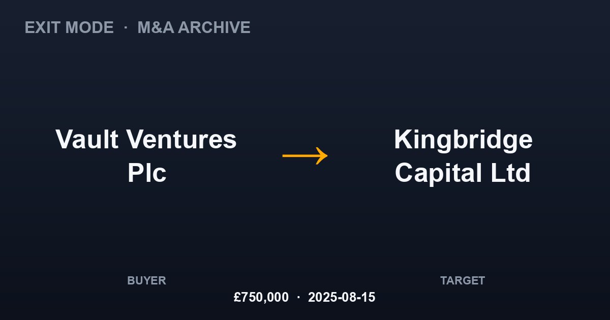 Vault Ventures Plc acquires Kingbridge Capital Ltd
