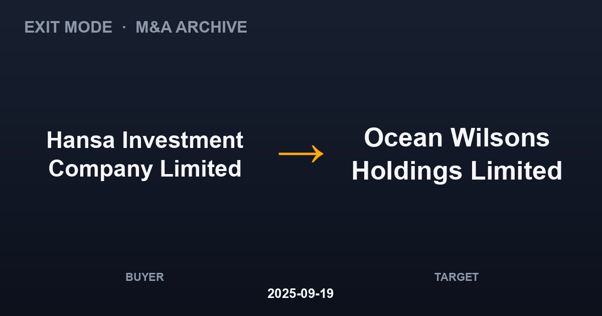 Hansa Investment Company Limited acquires Ocean Wilsons Holdings Limited