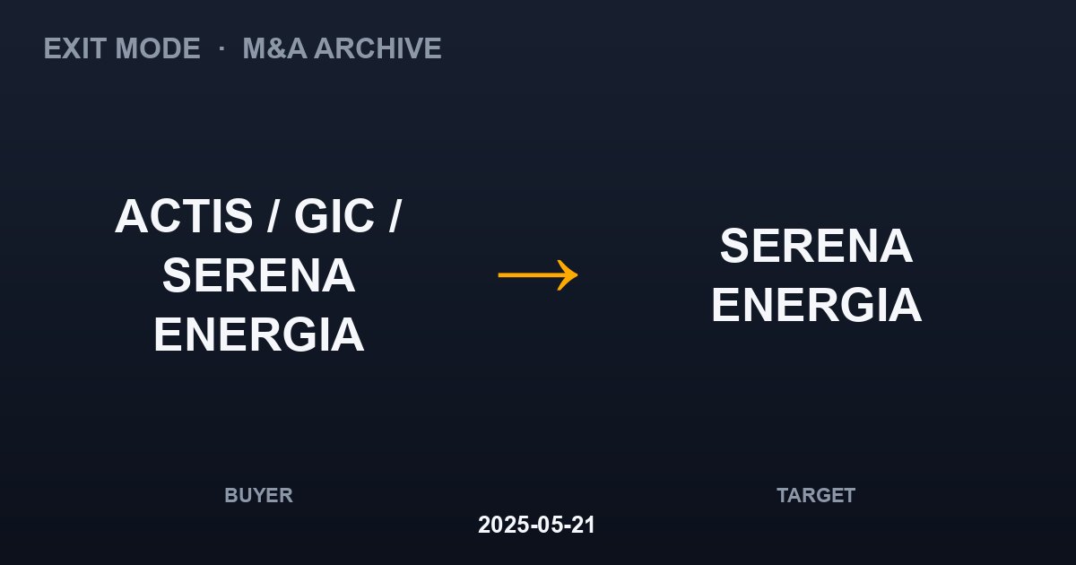 ACTIS / GIC / SERENA ENERGIA acquires SERENA ENERGIA