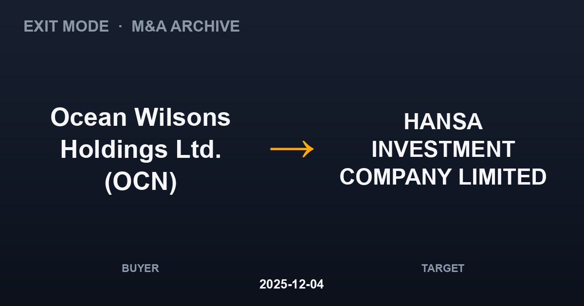 Ocean Wilsons Holdings Ltd. (OCN) acquires HANSA INVESTMENT COMPANY LIMITED