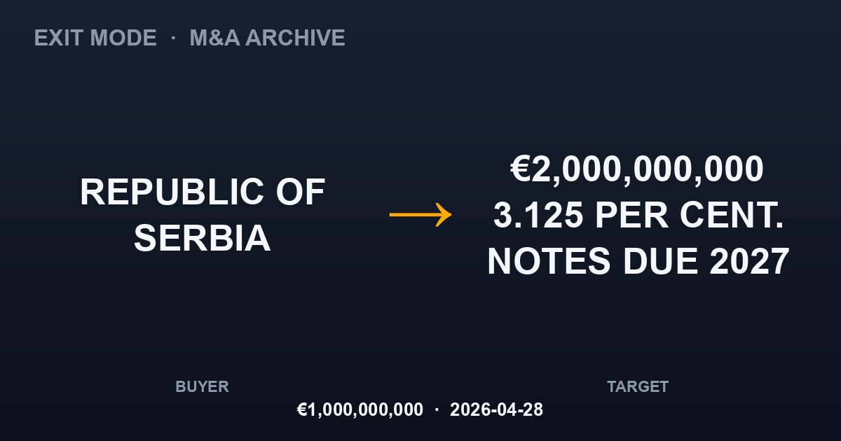 REPUBLIC OF SERBIA acquires €2,000,000,000 3.125 PER CENT. NOTES DUE 2027