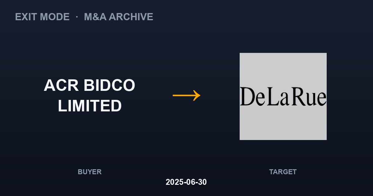 ACR BIDCO LIMITED acquires DE LA RUE PLC