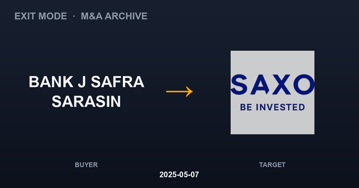 BANK J SAFRA SARASIN acquires SAXO BANK