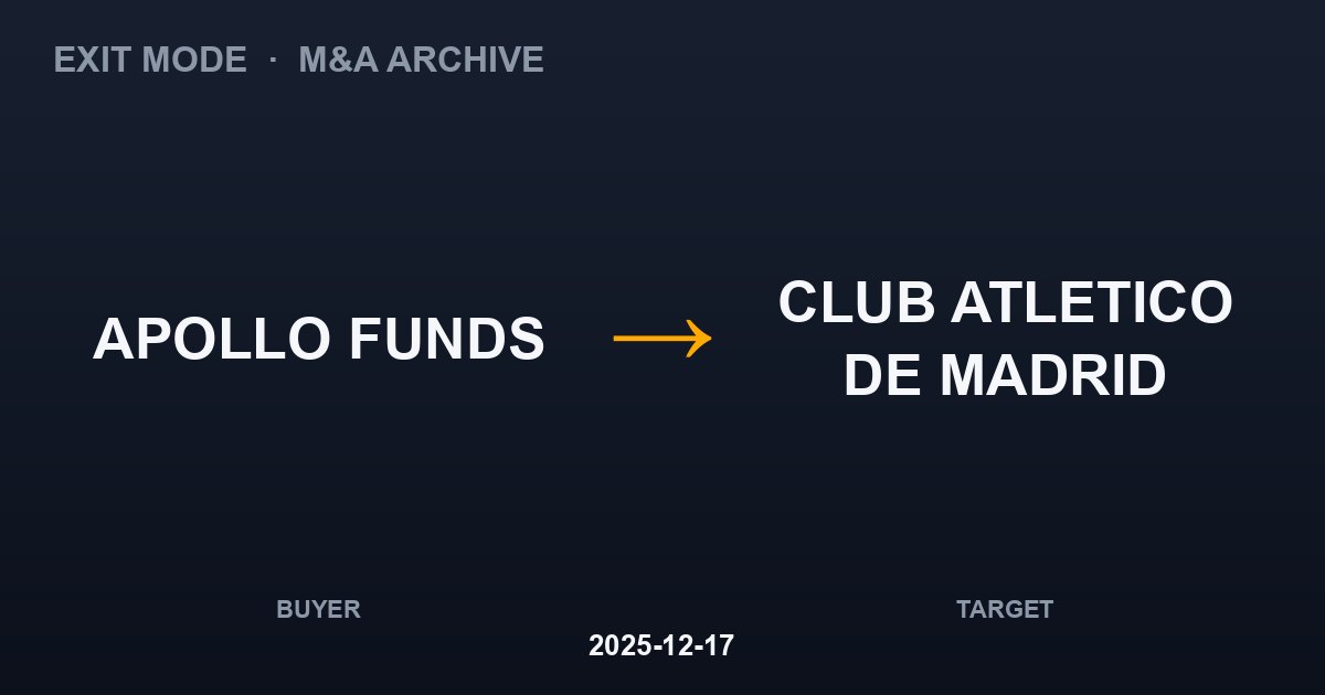 APOLLO FUNDS acquires CLUB ATLETICO DE MADRID